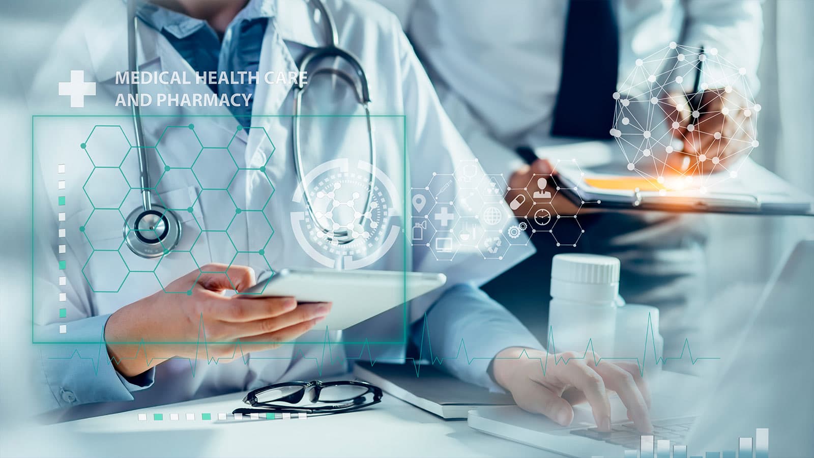 Healthcare website on a cyan gradient