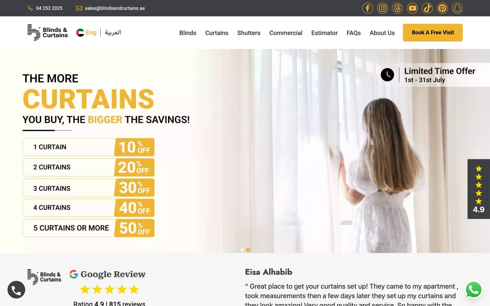 Blinds & Curtains Dubai website homepage